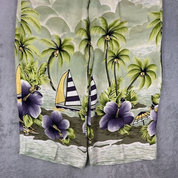 TOMMY BAHAMA Silk Womens Tropical Wide Leg Cropped Pants Floral Green Capris 12 - Picture 5 of 11